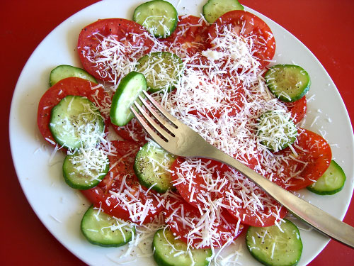 Tomato and Cucumber w/ Romano and Black Pepper